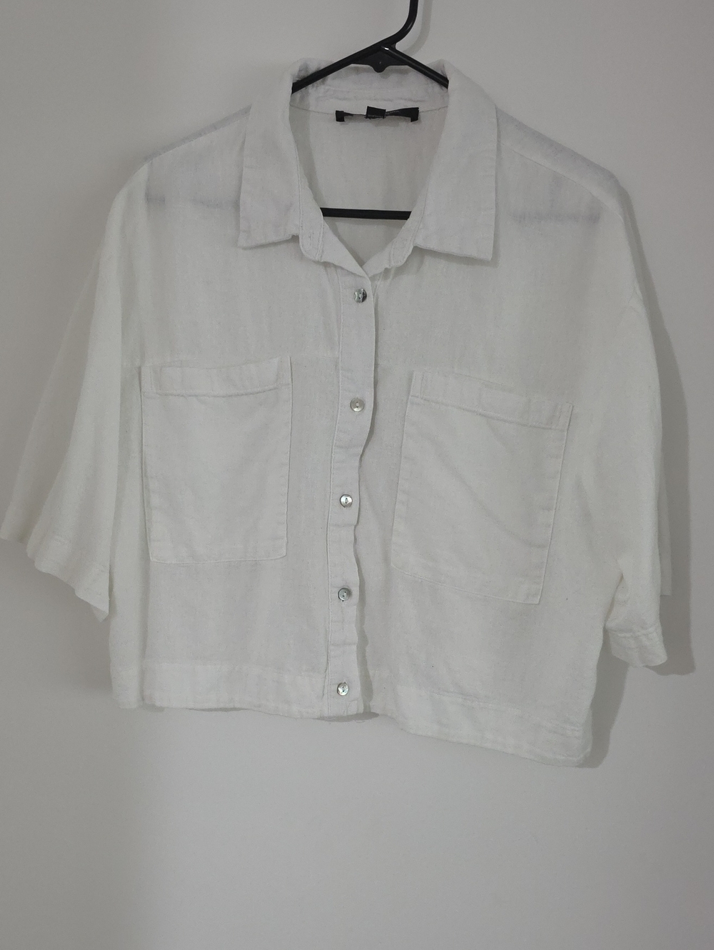 Marc New York White Short-Sleeve Button-Front Crop Shirt